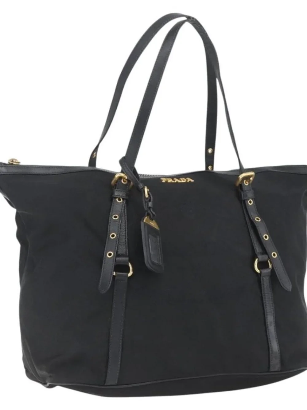 PRADA Tote Bag Nylon Black Gold Auth